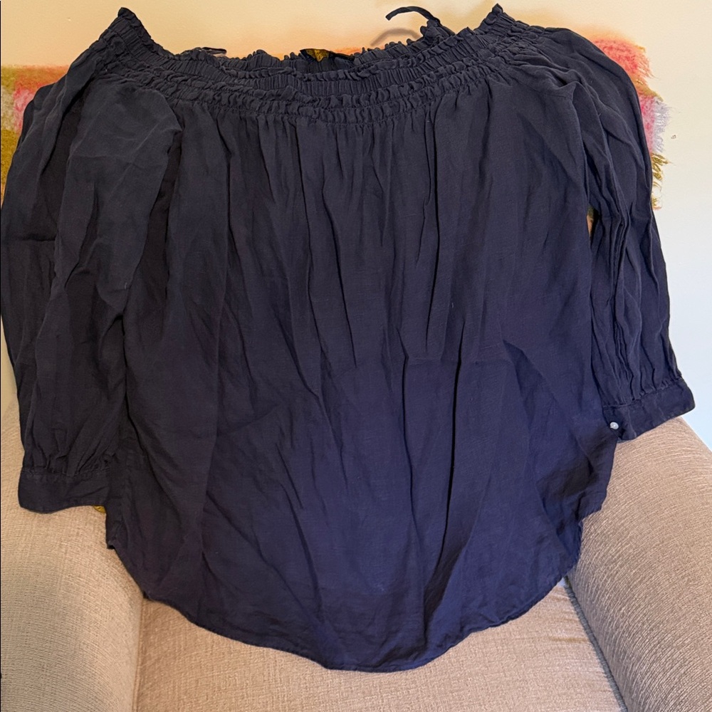 Polo by Ralph Lauren Navy Smocked Off-Shoulder Linen Blouse - Like New!!!
